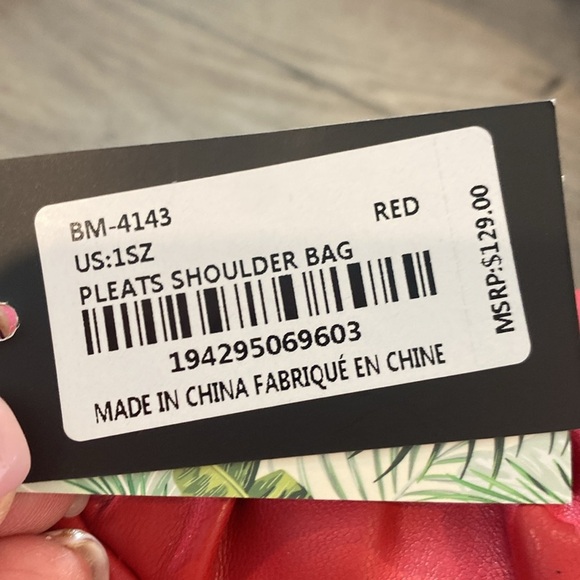 Badgley Mischka Cherry Red Pleated Vegan Leather Shoulder bag NWT - Picture 12 of 12